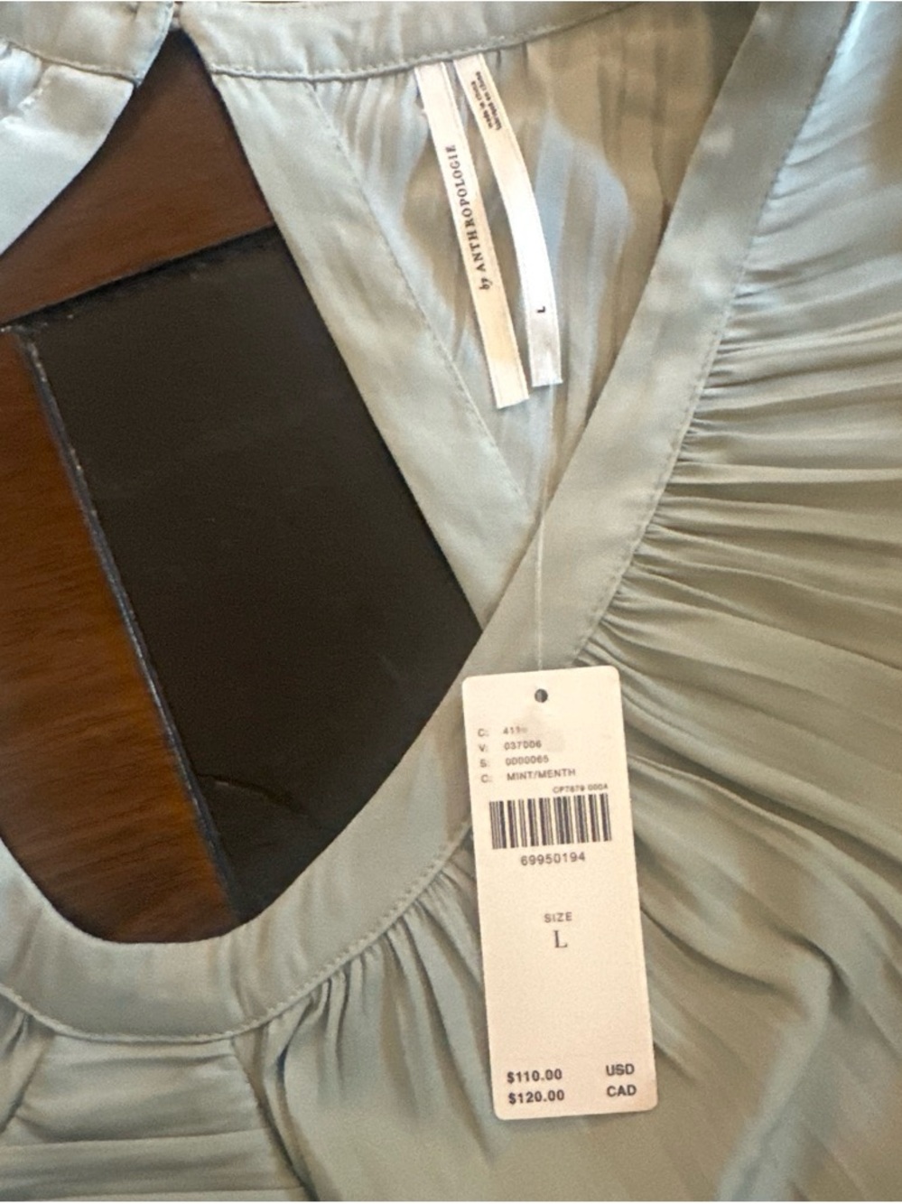 Anthropologie Scoop-Neck Pintuck Blouse in Sage Green - Picture 5 of 6